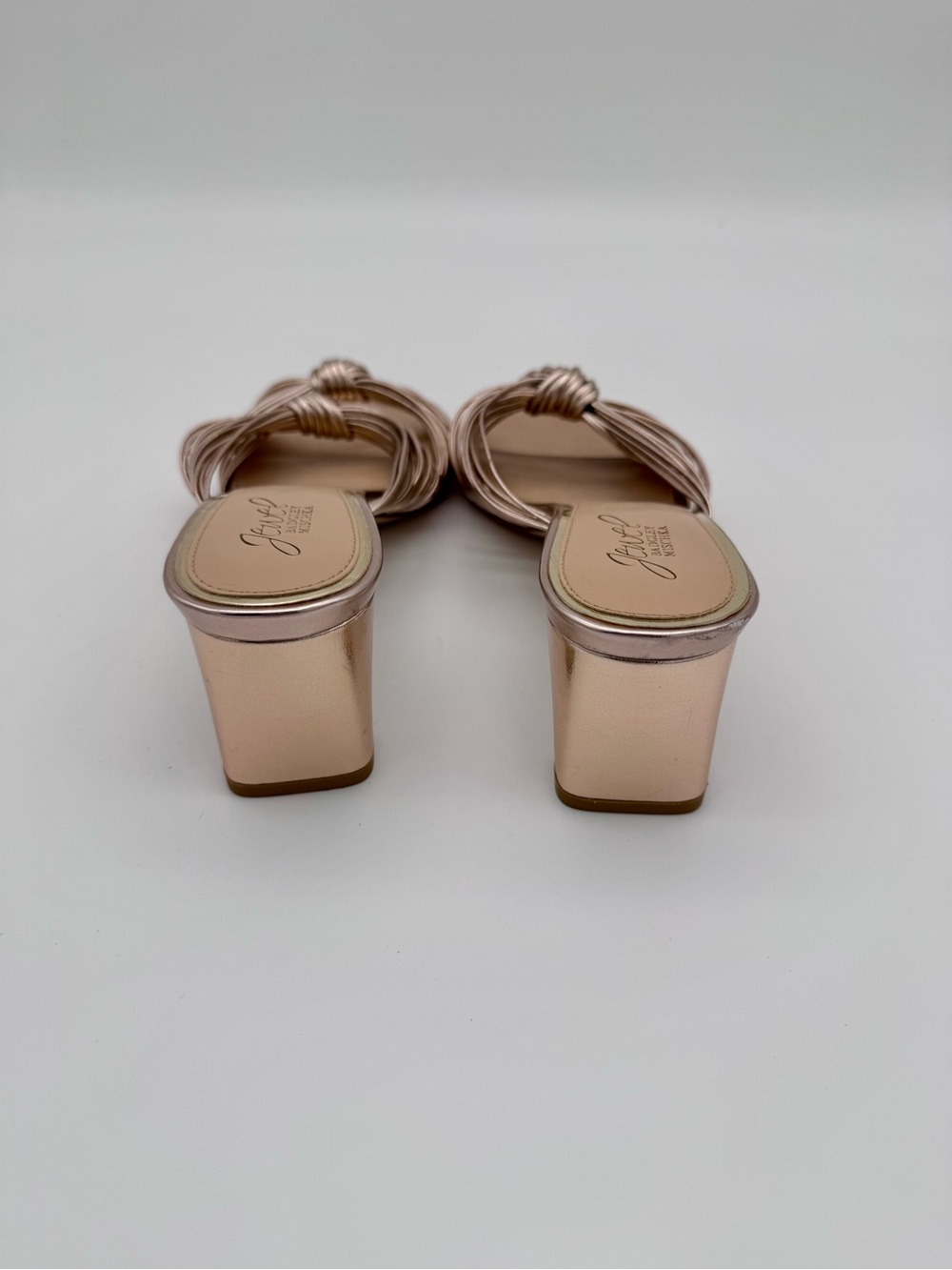 Jewel Badgley Mischka Cheryl Metallic Leather Block Heel Sandals Rose Gold 8 - Picture 8 of 15